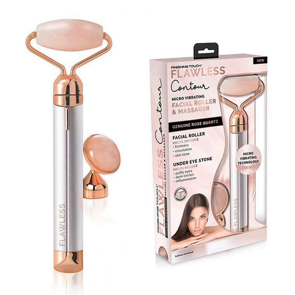 Finishing Touch Flawless Contour rose quartz roller for soothing facial massage and circulation