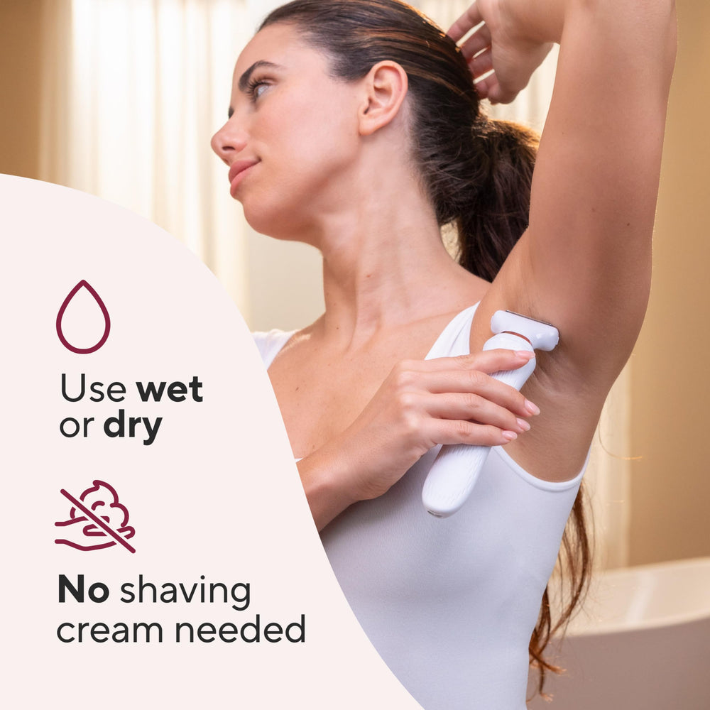 Finishing Touch Flawless built-in LED light illuminates underarm skin for precise shaving