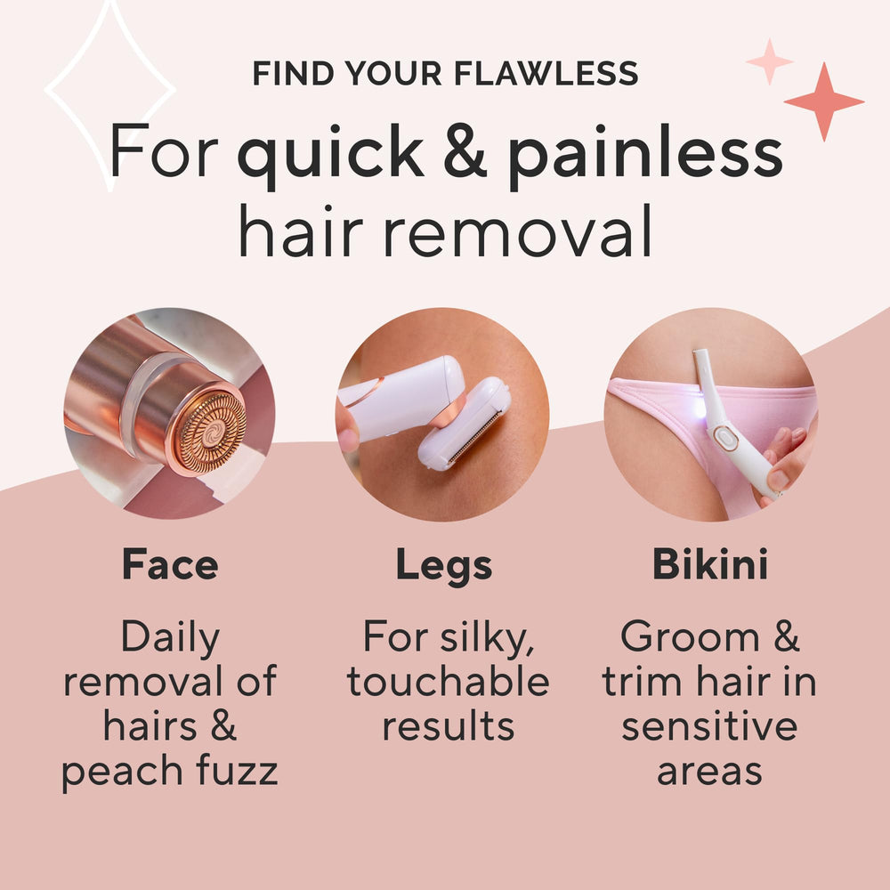 Finishing Touch Flawless packaging shows charging kit for on-the-go grooming