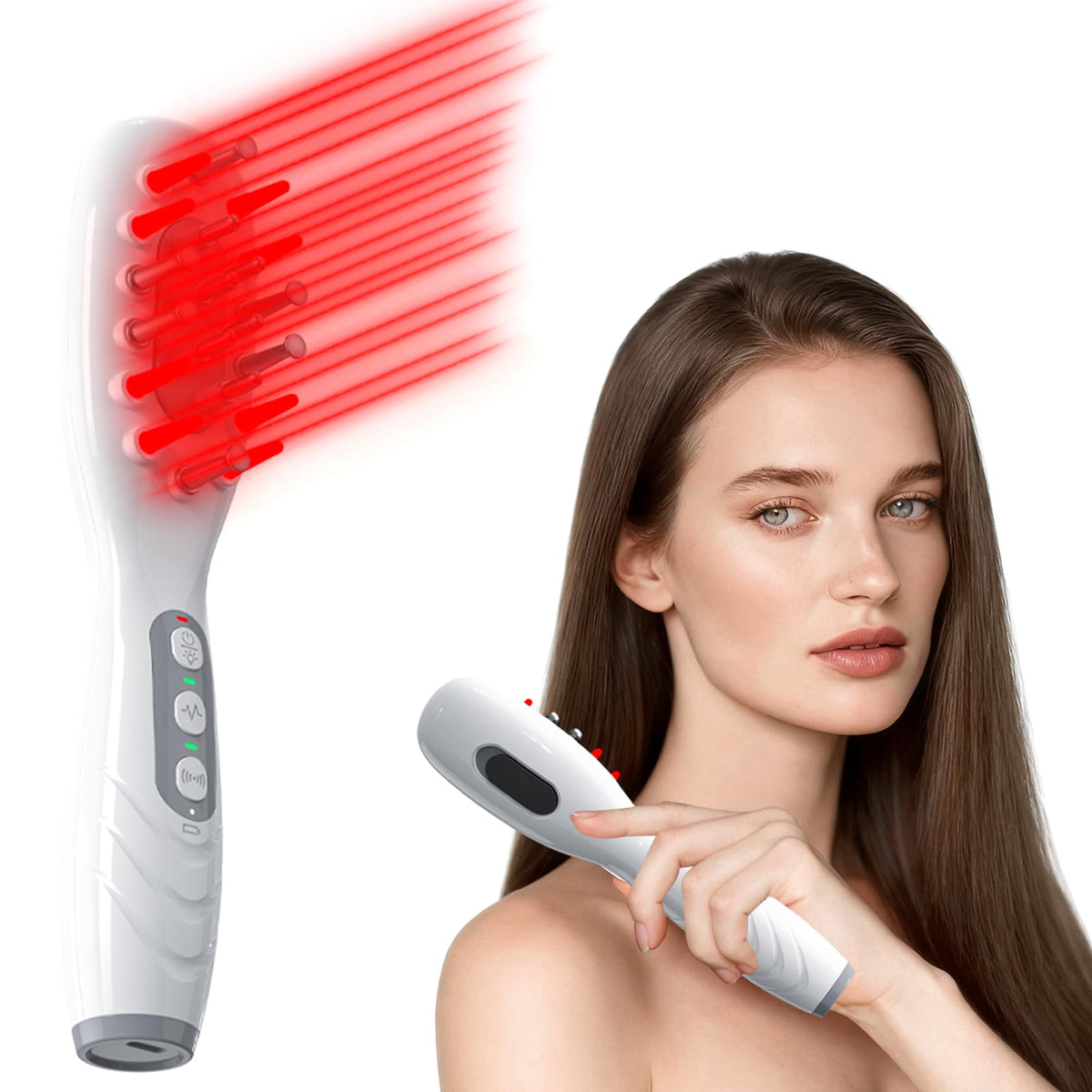 Fiogeo Laser Therapy Hair Growth Comb used at home to target the scalp for potential follicle support
