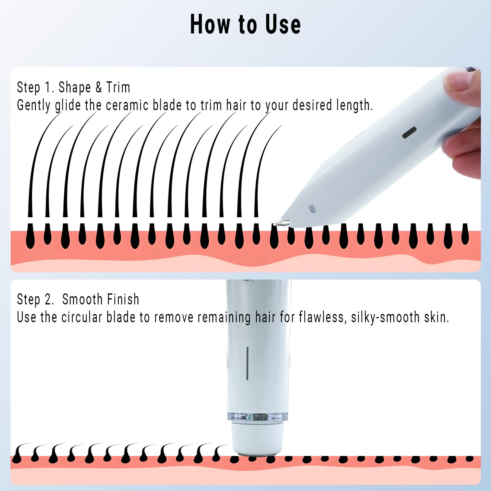 FIONOFY dual-head switch simplifies trimming legs and bikini area.