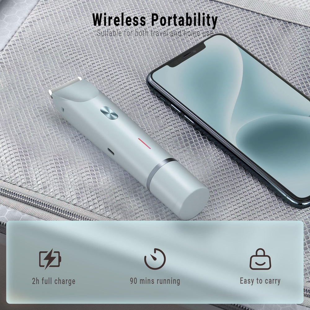 FIONOFY travel-ready, cordless trimmer for quick touch-ups anywhere.