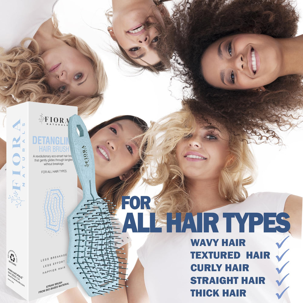 Fiora Naturals Anti-static bristles knot removal close-up for smoother detangling.