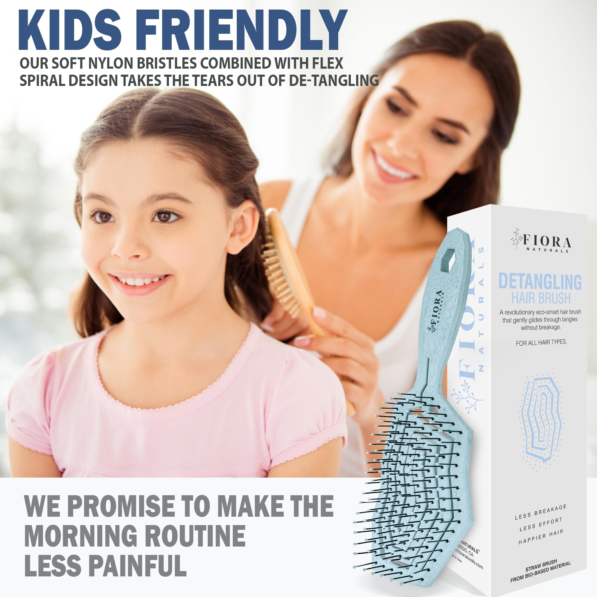Fiora Naturals Bio-friendly material Detangler highlights sustainable care.