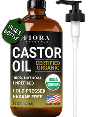 Fiora Naturals castor oil in glass bottle ready for daily moisturizing and hair care.