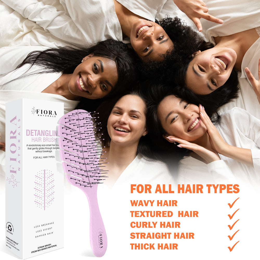 Fiora Naturals Detangler Brush with anti-static bristles for even oil distribution