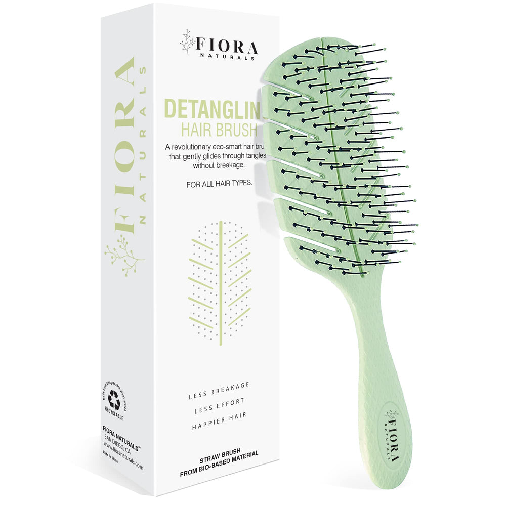 Fiora Naturals Detangler Brush biodegradable packaging highlights eco friendly packaging choice.
