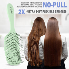 Fiora Naturals Detangler Brush bristles closeup highlighting anti static nylon bristles for silky shiny results.
