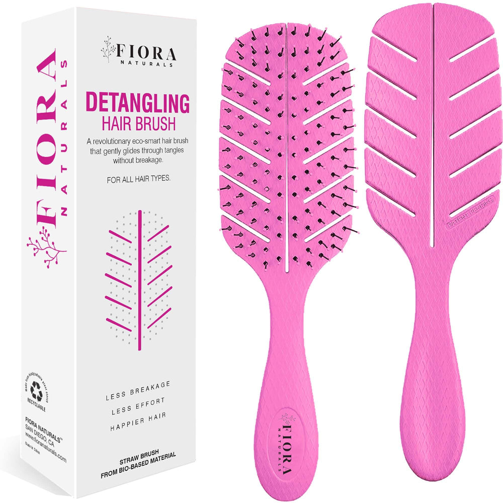 Fiora Naturals Detangler Brush closeup shows ultra-soft bristles for gentle detangling.