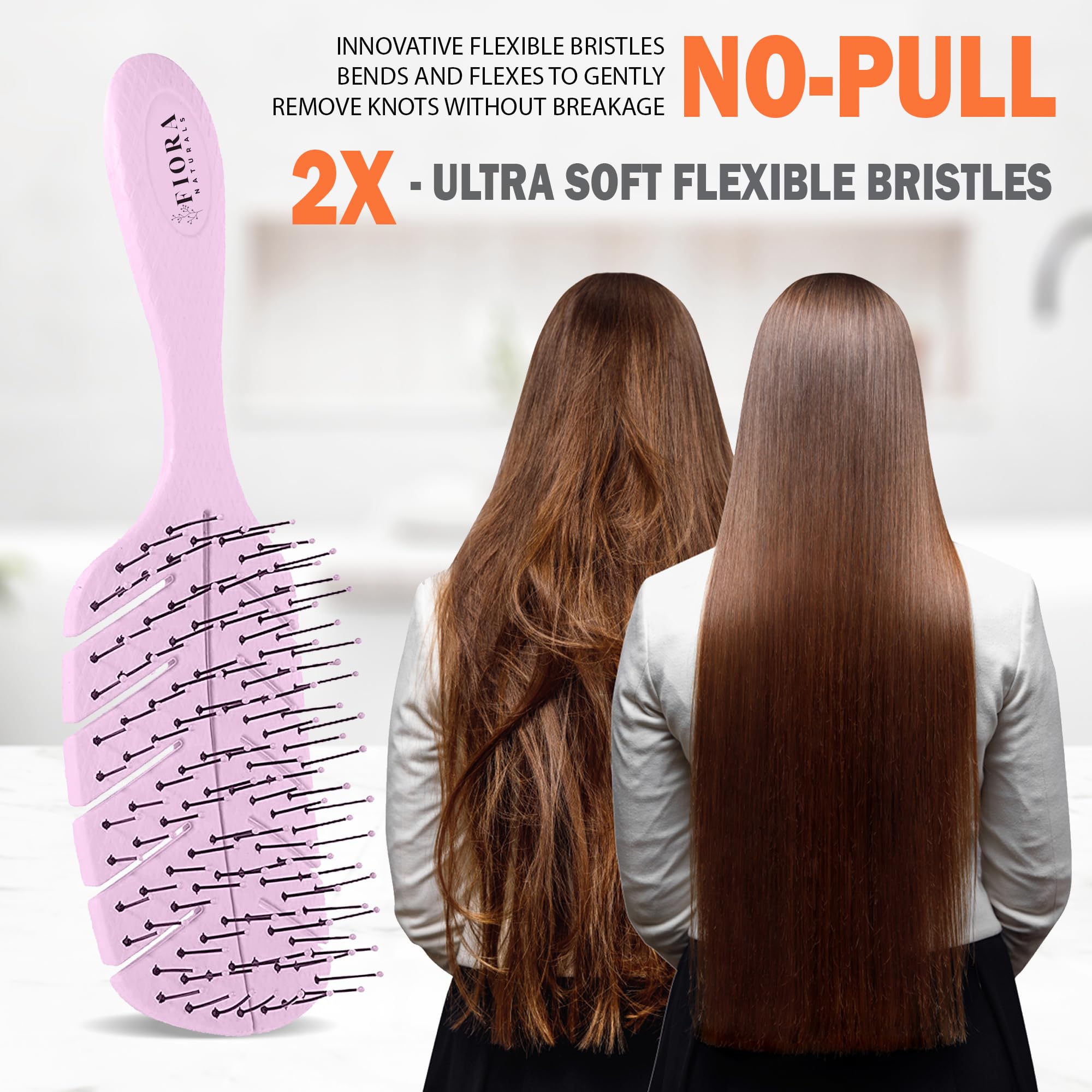 Fiora Naturals Detangler Brush features ergonomic handle for comfortable grip