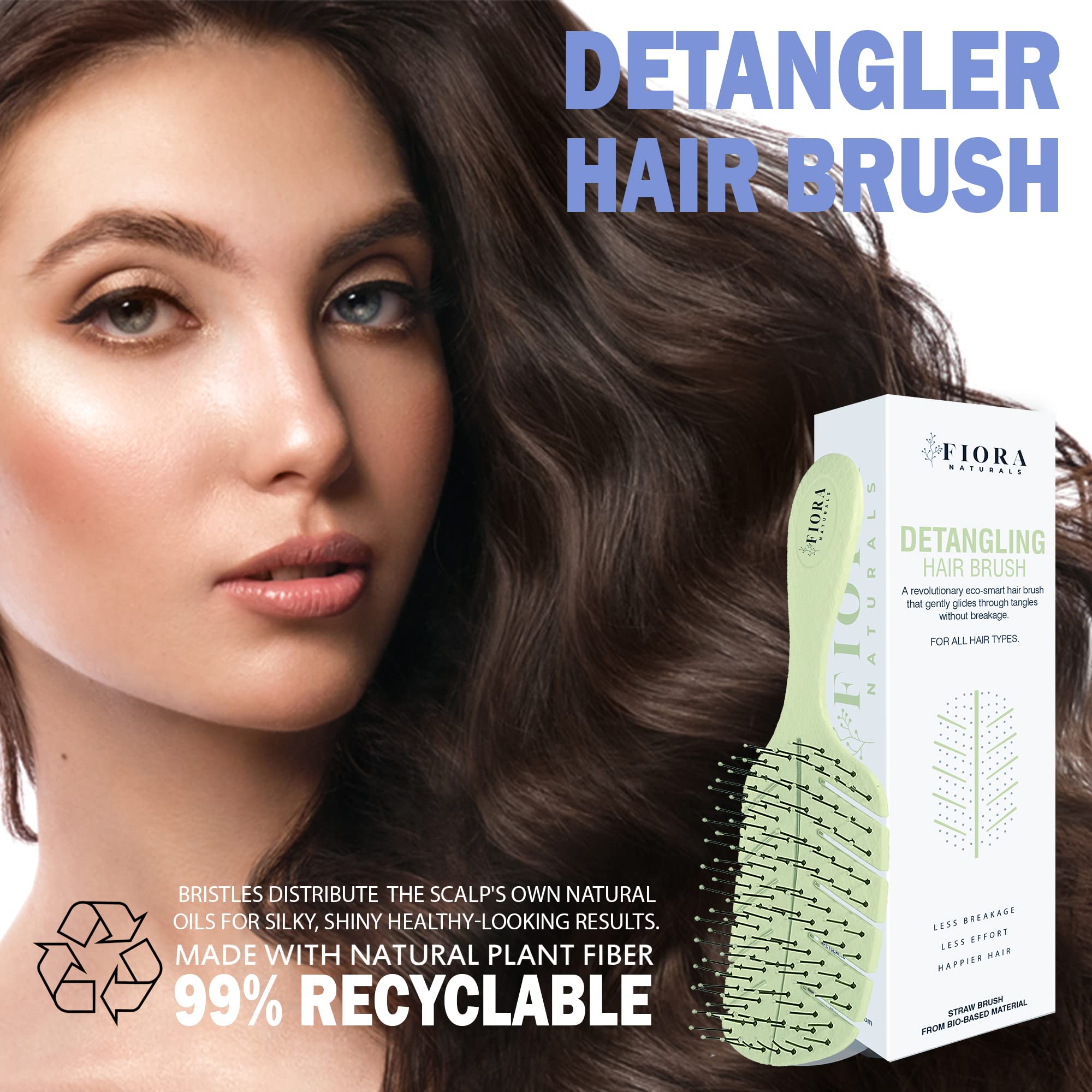 Fiora Naturals Detangler Brush ergonomic handle emphasizes comfortable grip during styling sessions.