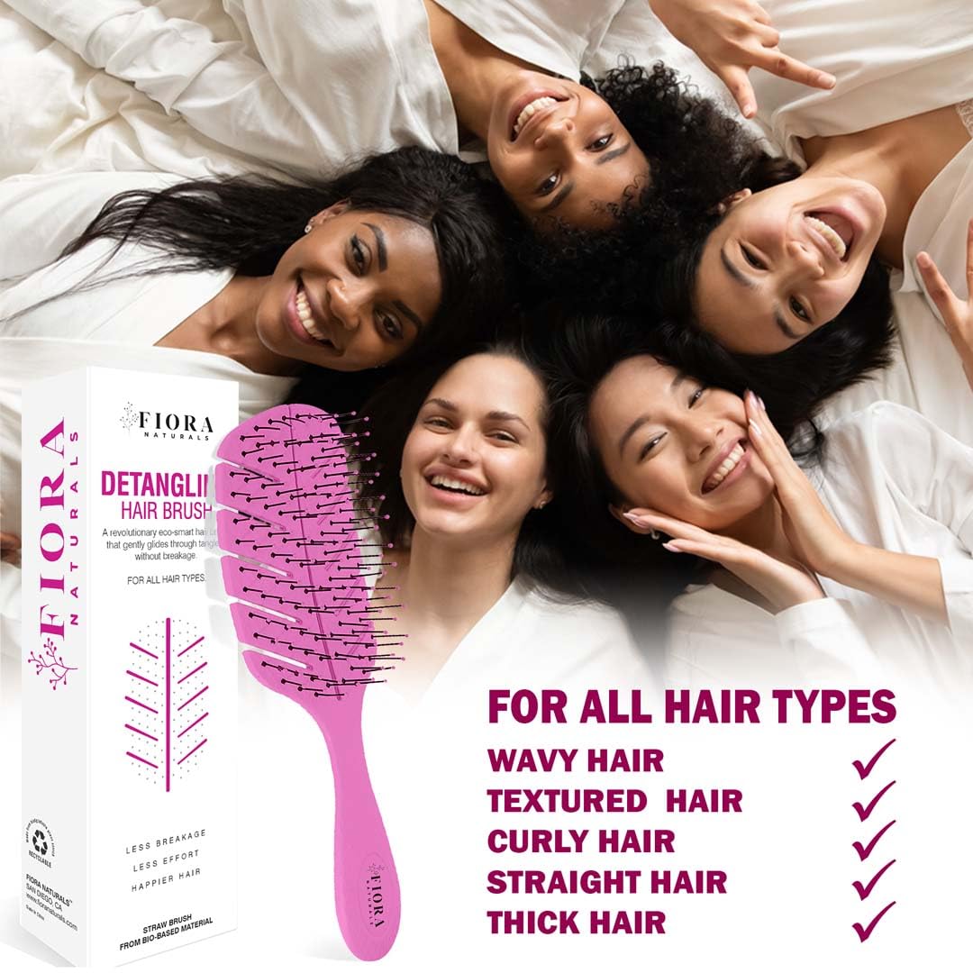 Fiora Naturals Detangler Brush ergonomic handle provides non-slip grip during brushing.