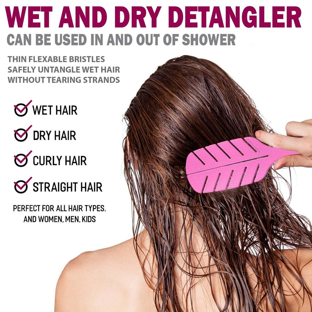 Fiora Naturals Detangler Brush in use demonstrates smooth glide through dry hair.