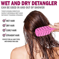 Fiora Naturals Detangler Brush in use demonstrates smooth glide through dry hair.
