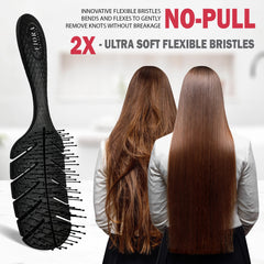 Fiora Naturals Detangler Brush being held to show ergonomic non-slip grip.