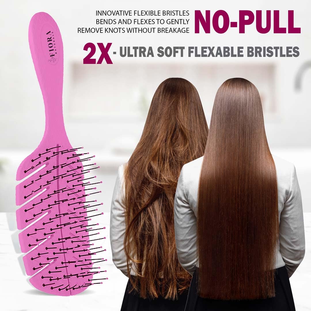 Fiora Naturals Detangler Brush kid-friendly scene highlights tear-free detangling for kids.