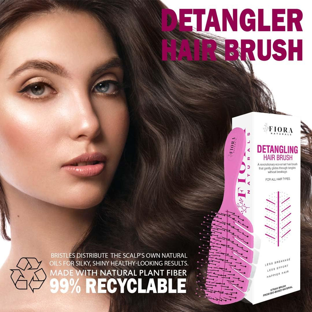 Fiora Naturals Detangler Brush vented design speeds drying by channeling air.