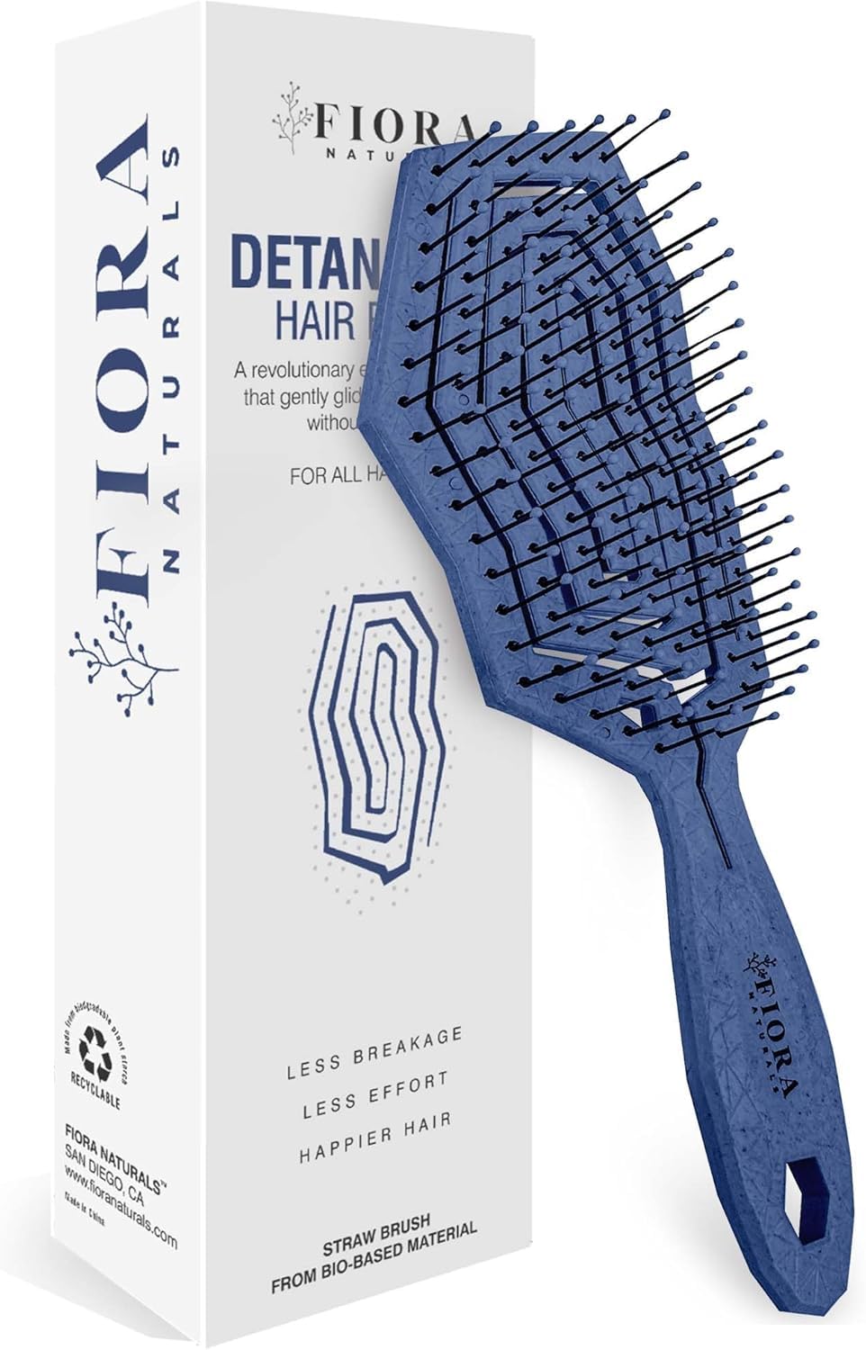 Fiora Naturals hair detangling brush close-up shows ultra-soft bristles for gentle detangling