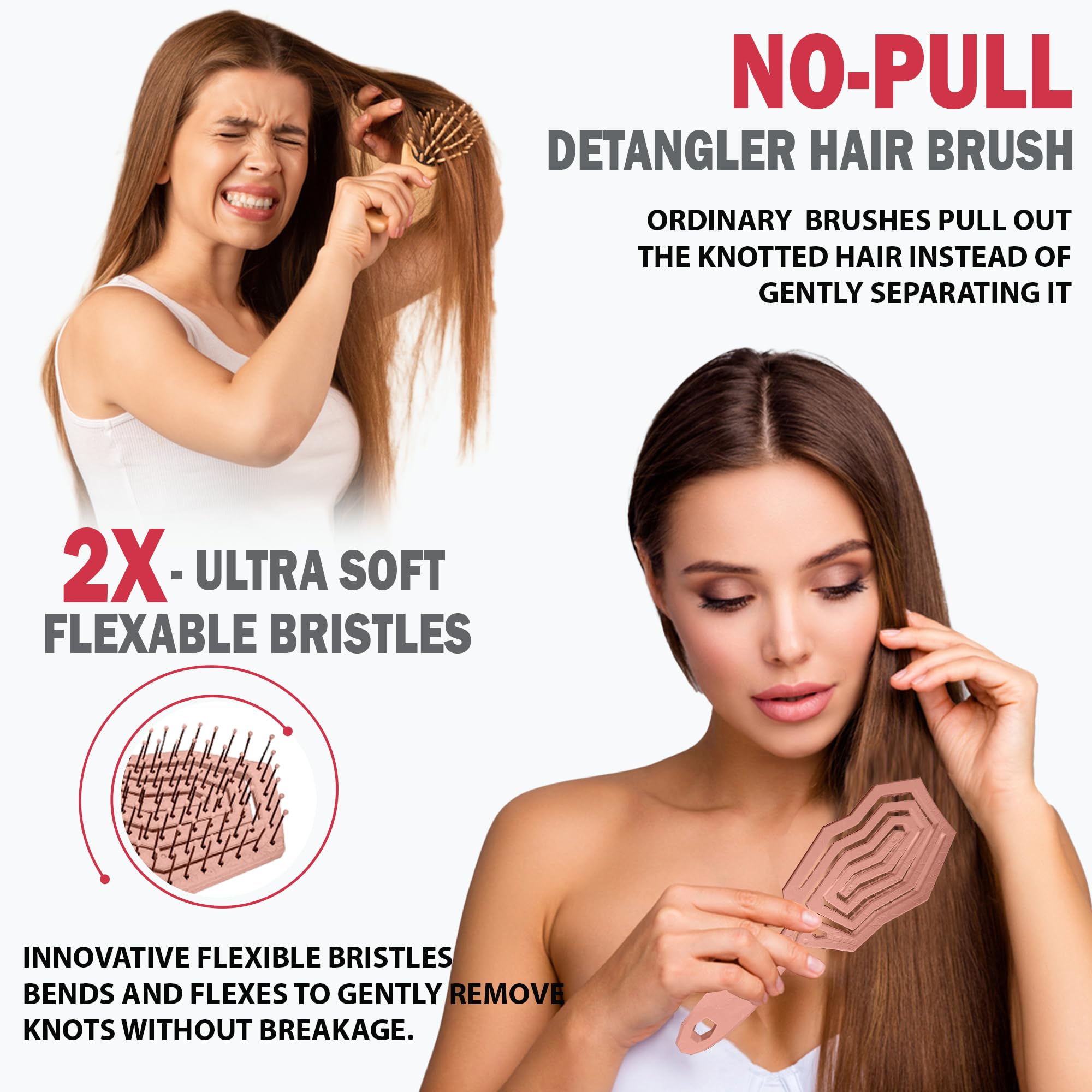 Fiora Naturals detangler brush in hands demonstrating knot glide.