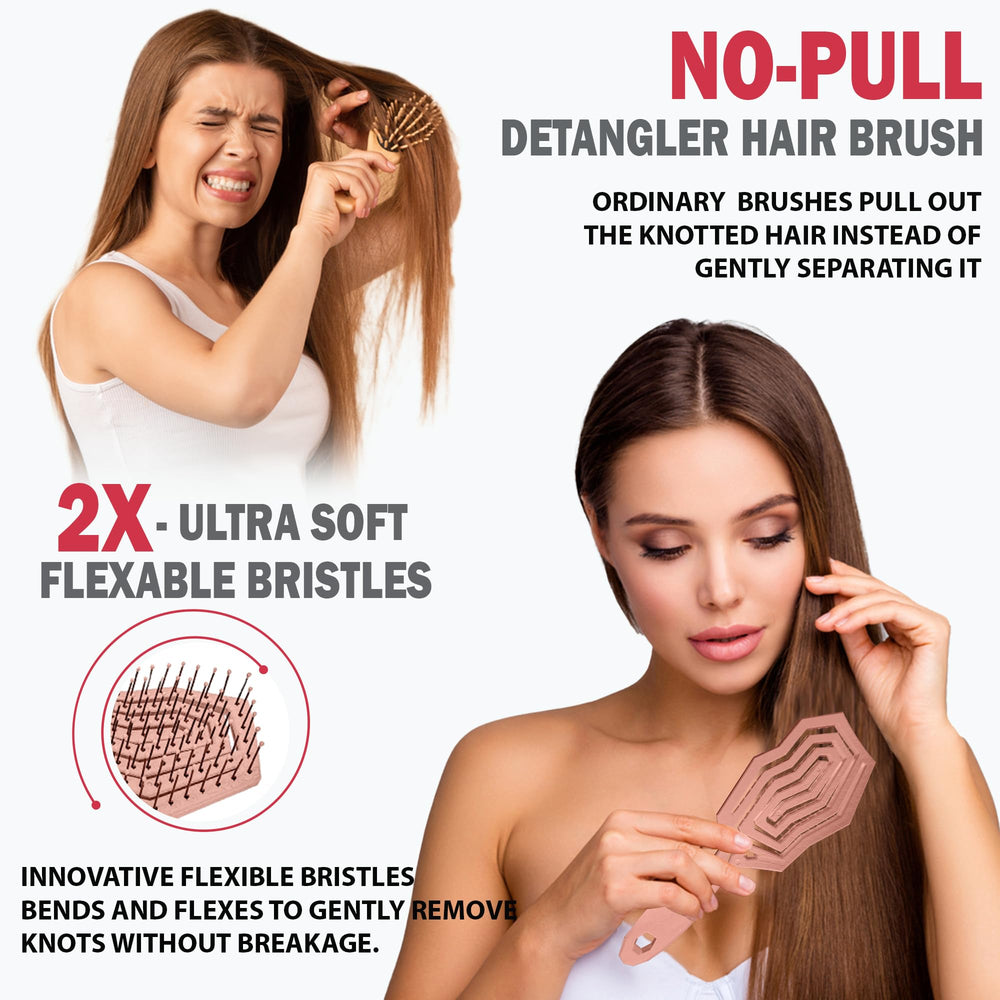 Fiora Naturals detangler brush in hands demonstrating knot glide.