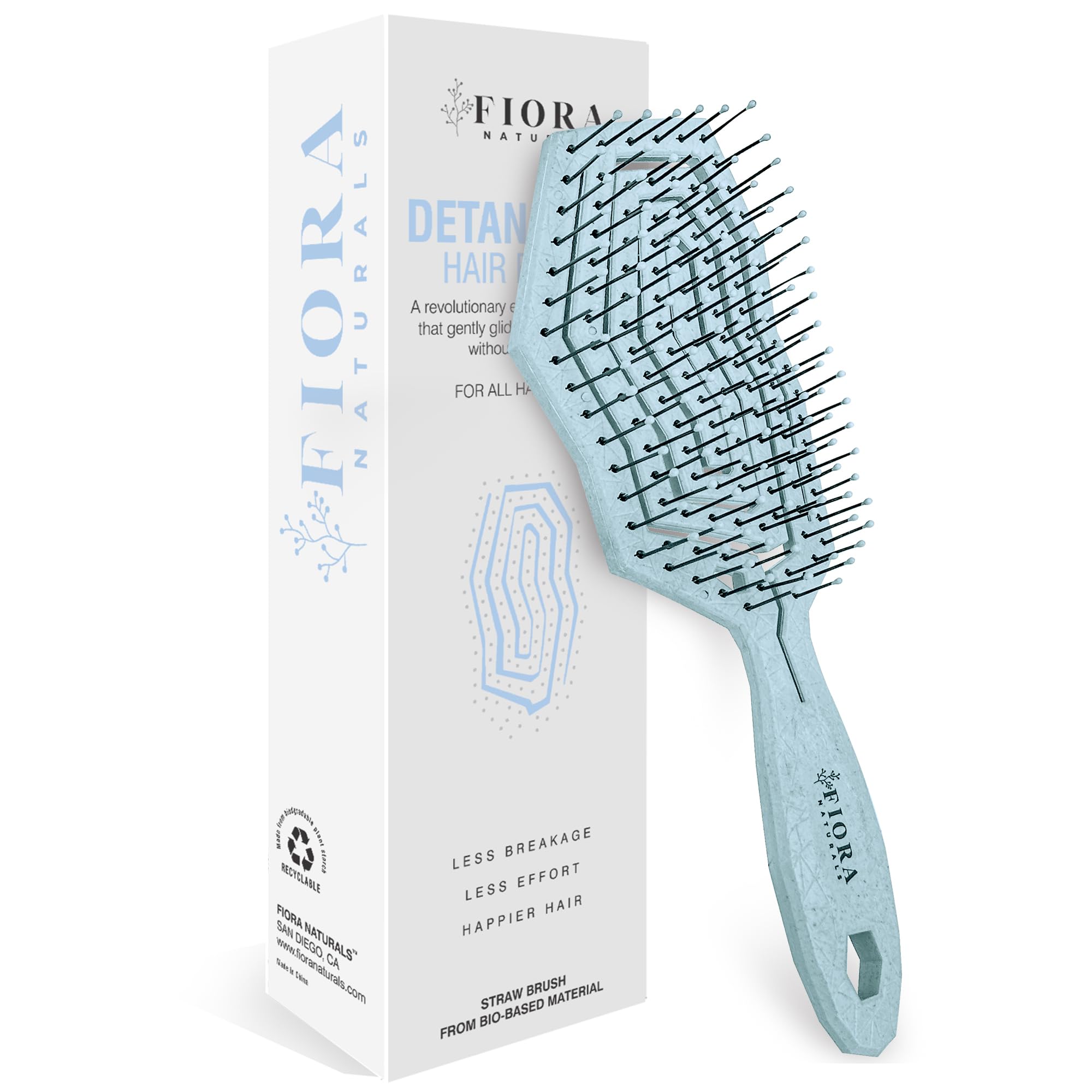 Fiora Naturals Hair Detangling Brush soft bristles close-up for gentle knot removal.