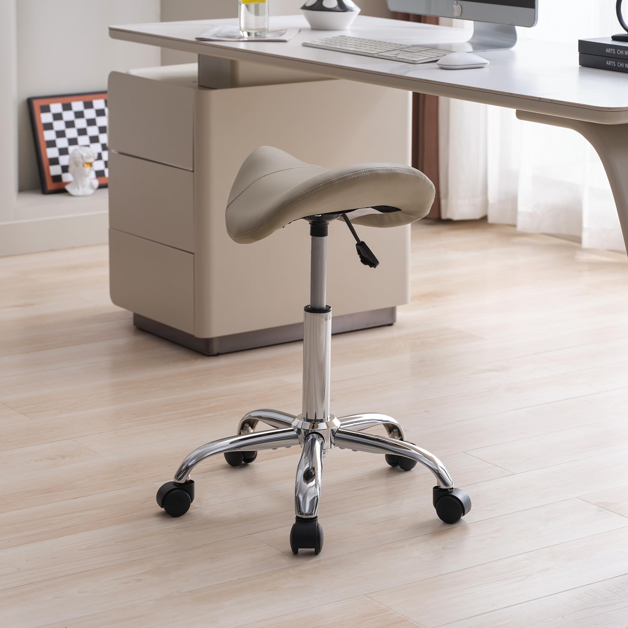 FIRAVOE Saddle Stool supports up to 450 lbs with a stable frame.