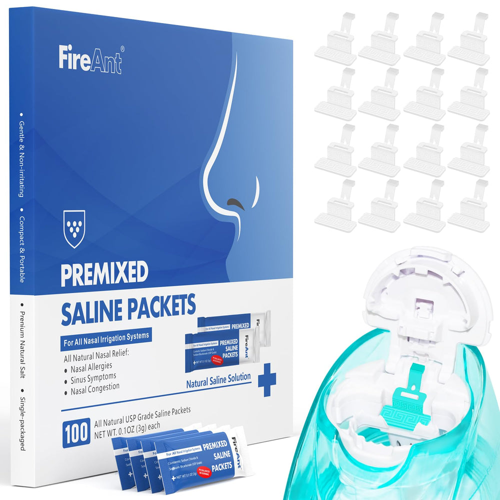 FireAnt 100 saline packets ready for nasal rinse and travel