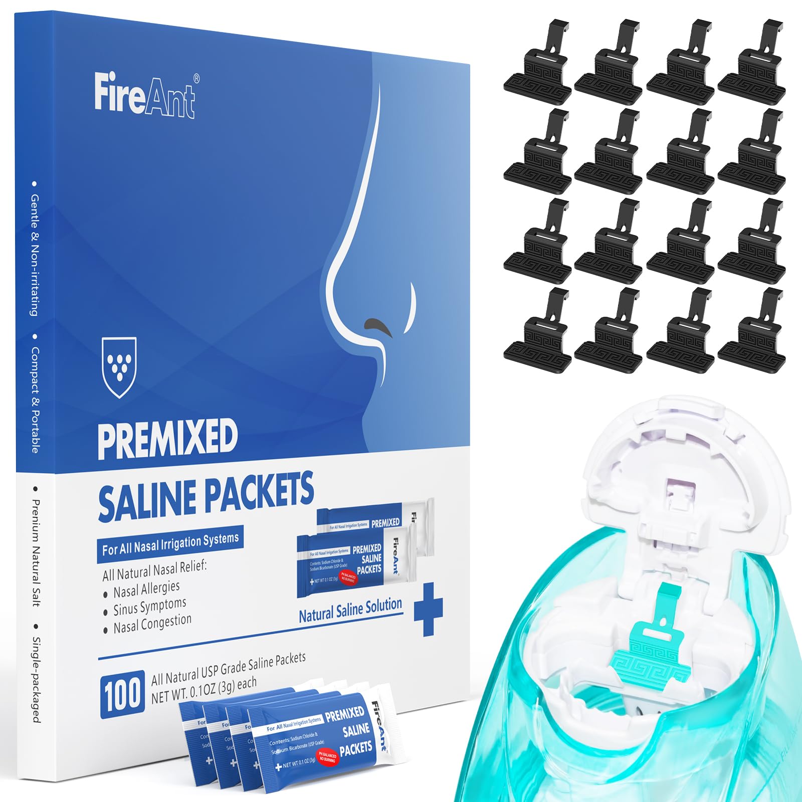 FireAnt 100 saline packets for nasal rinse offer consistent, convenient use.