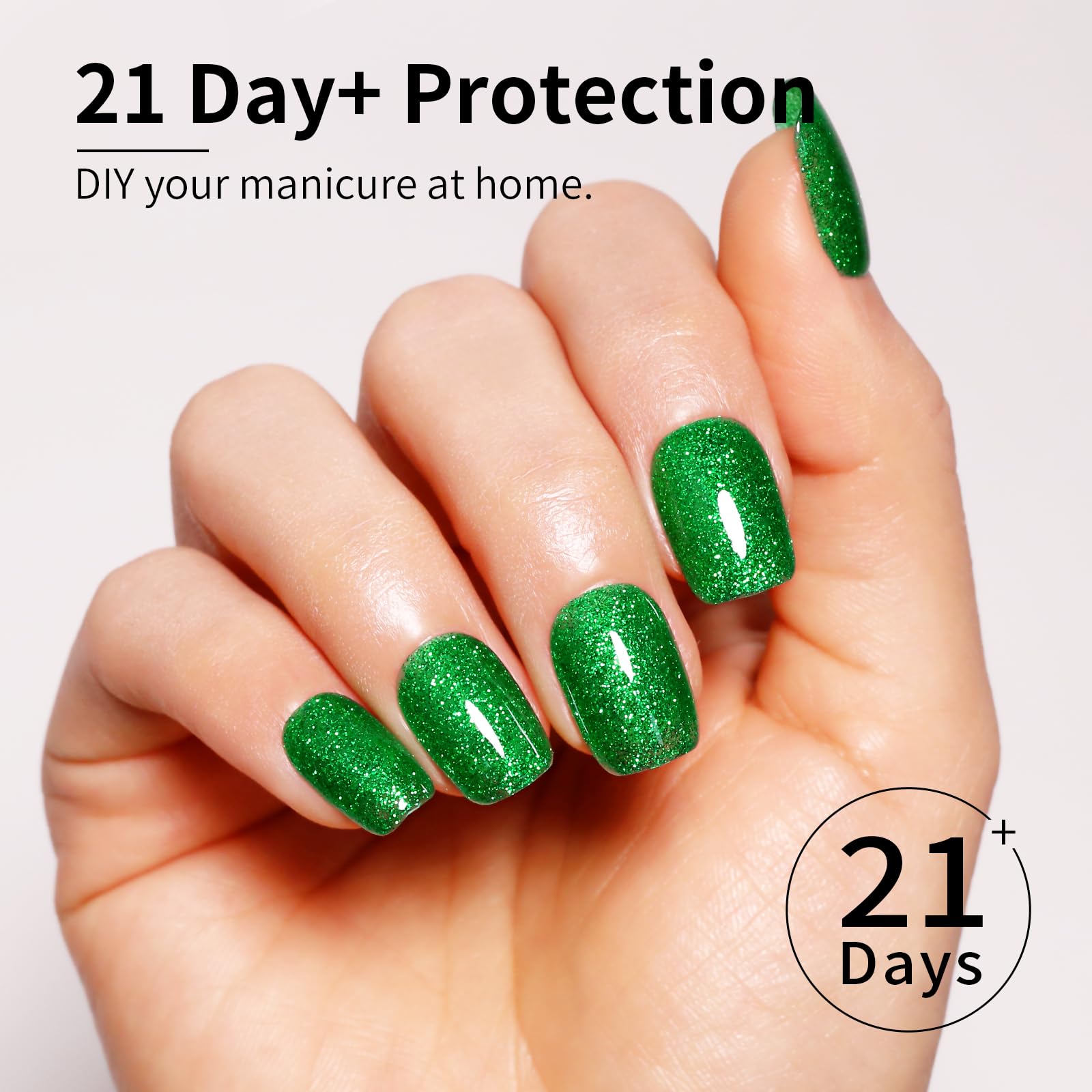 FireDeep Glitter Green nails close-up with sparkling glossy finish