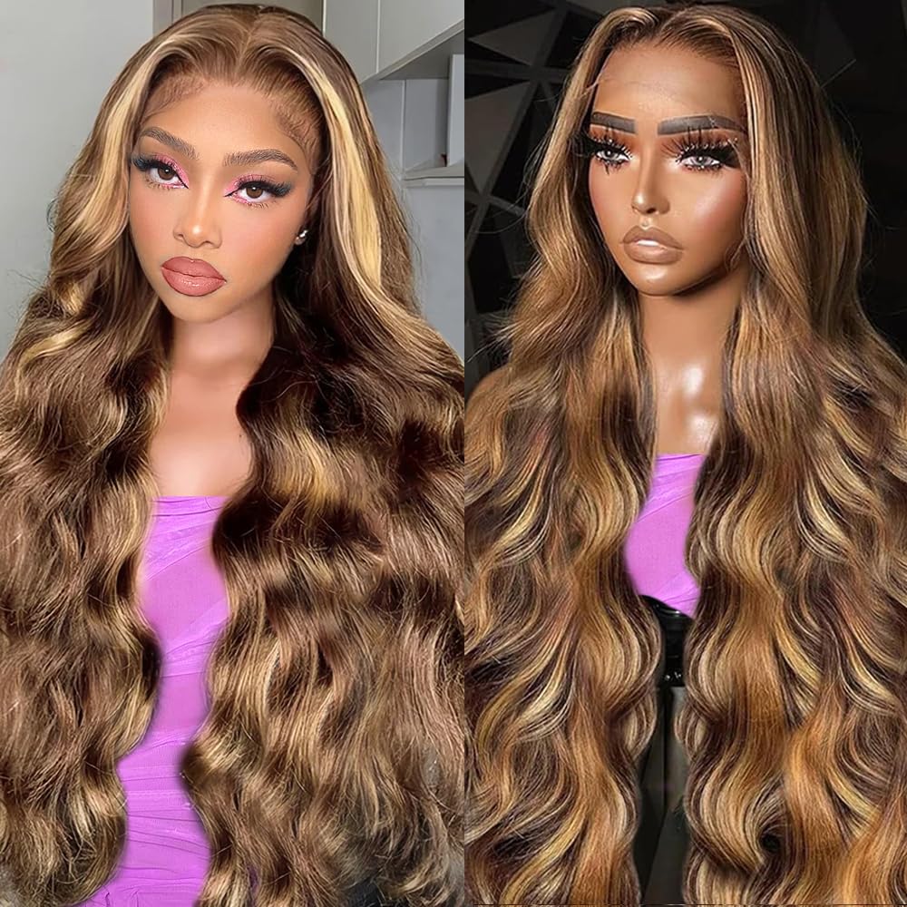 Fironiix 30-inch honey blonde ombre lace-front wig with long waves for daily wear.