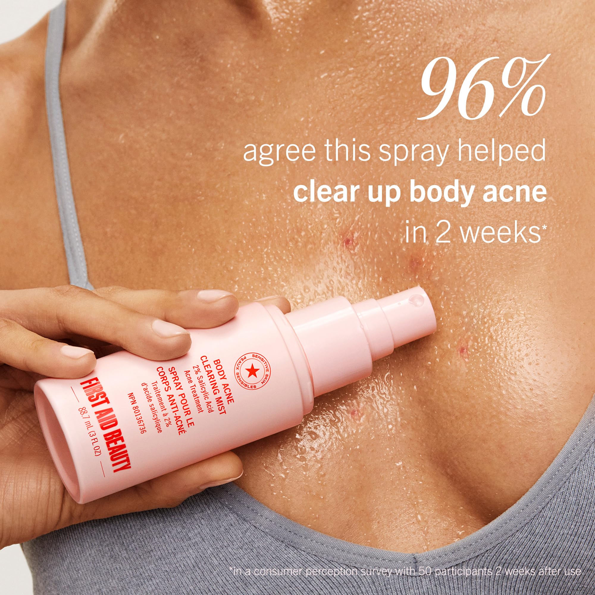 First Aid Beauty spray reaches hard-to-reach areas like back and shoulders