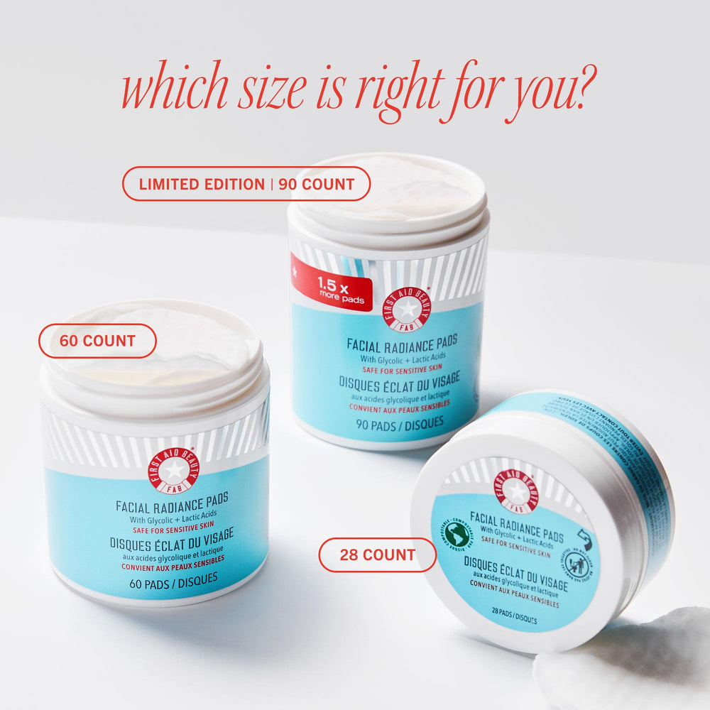 First Aid Beauty Facial Radiance Pads routine-use imagery suggests daily exfoliation benefits.