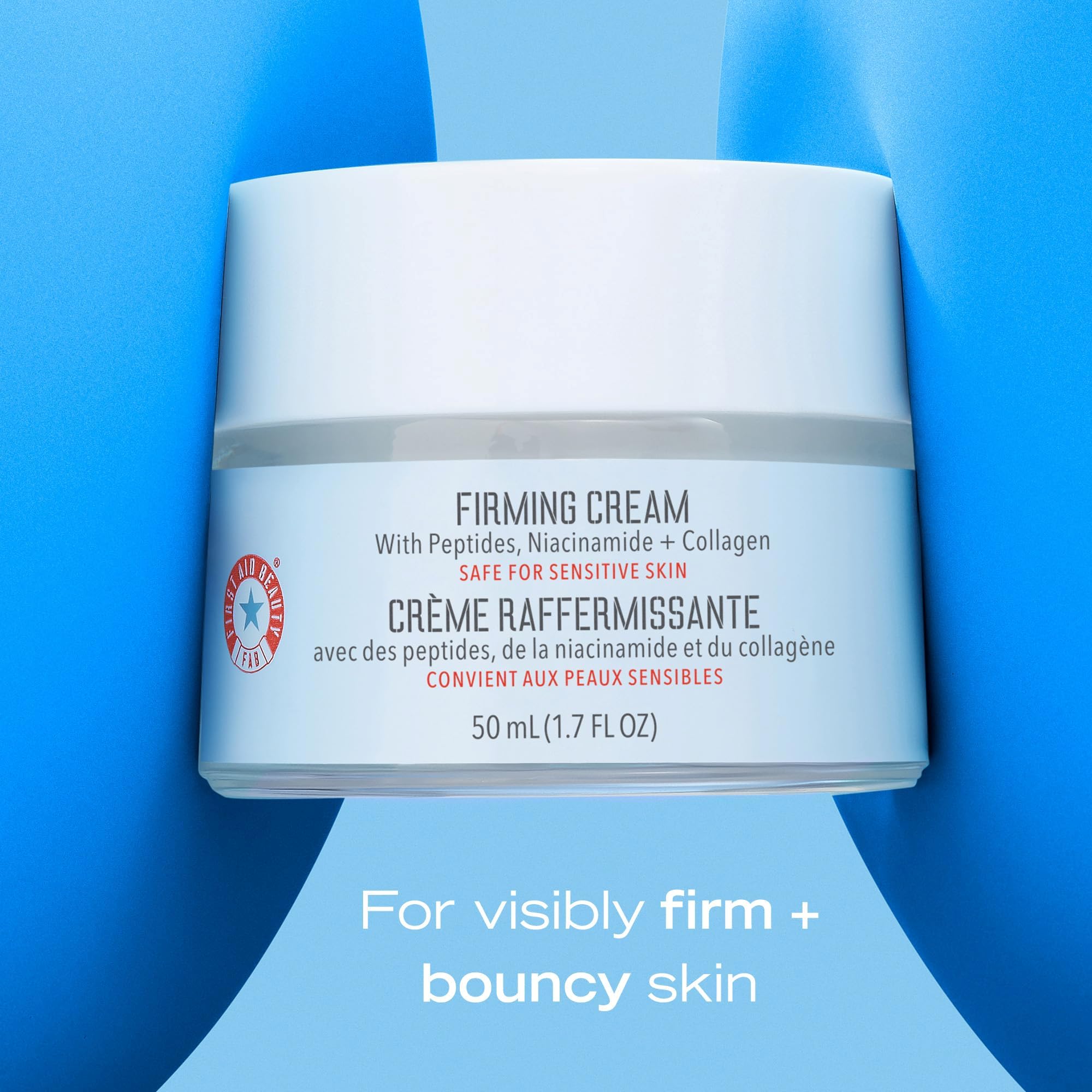 Before and after results of using First Aid Beauty Firming Collagen Cream on skin.