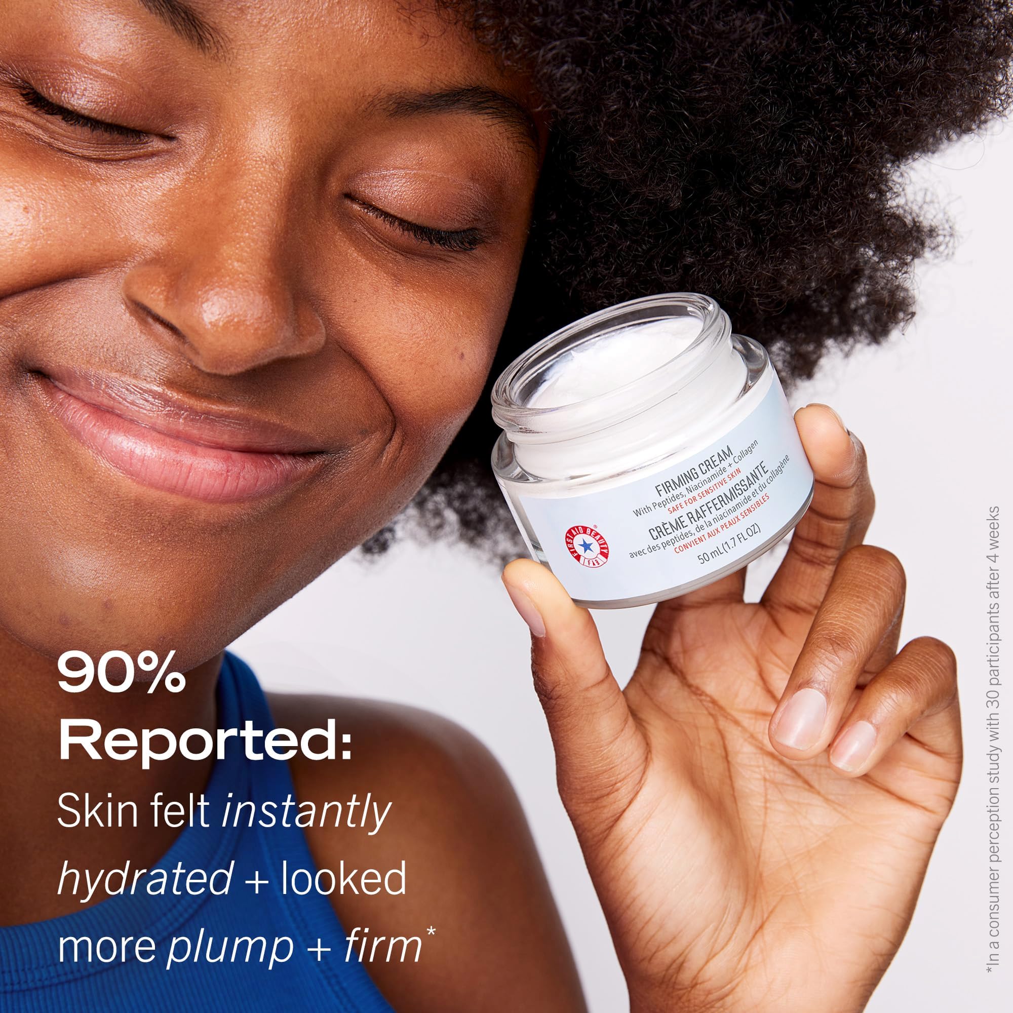 First Aid Beauty Firming Collagen Cream demonstrating hydration benefits on the skin.