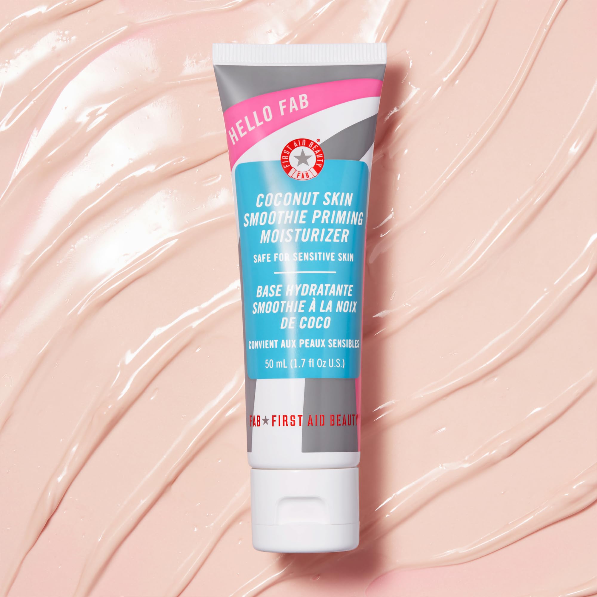 First Aid Beauty Hello FAB ingredients coconut quinoa protein highlights skin support.