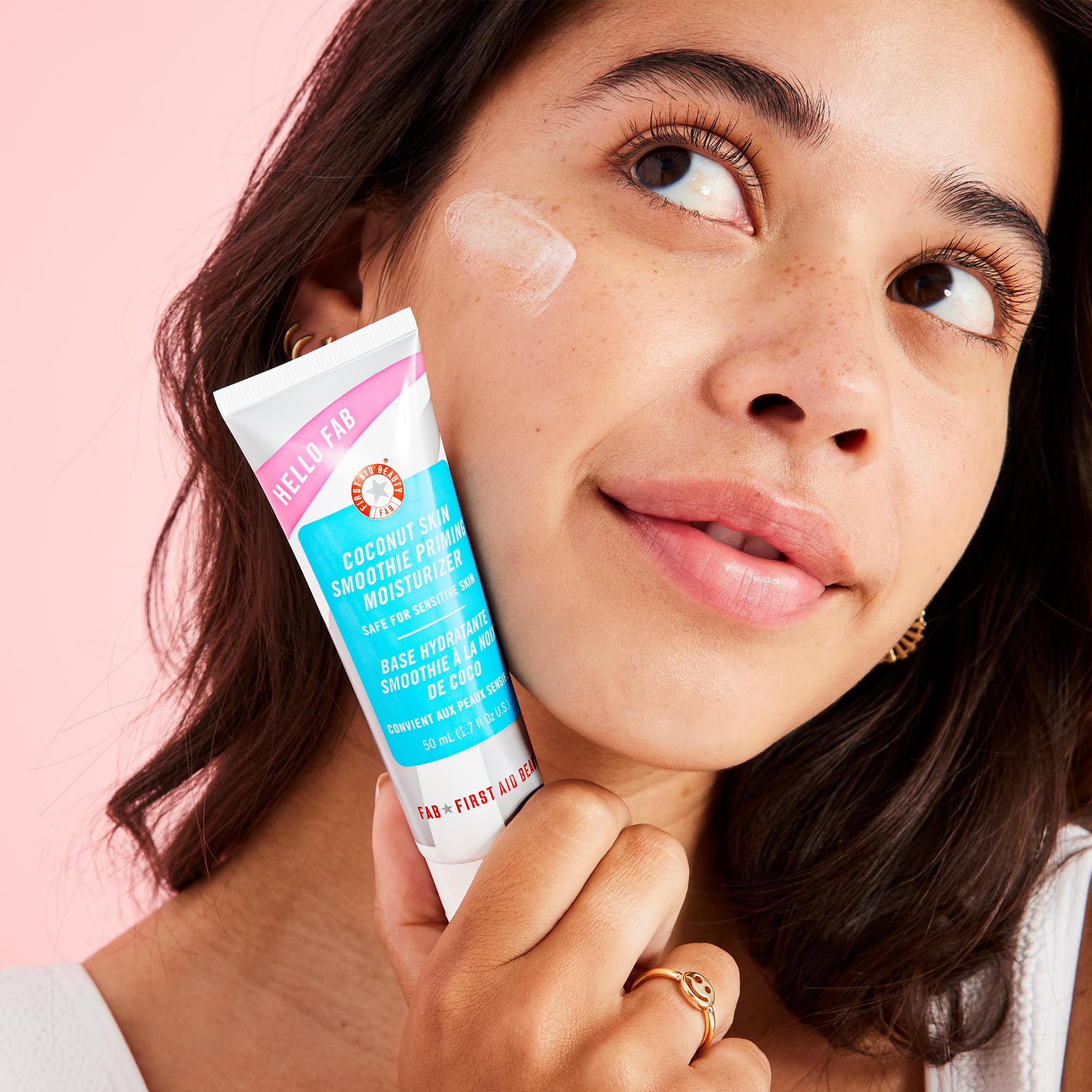 First Aid Beauty Hello FAB primer texture swirl for dewy prep.
