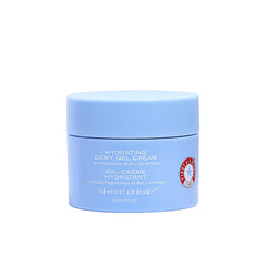 First Aid Beauty Hydrating Dewy Gel Cream bottle close-up shows lightweight hydration for oily skin