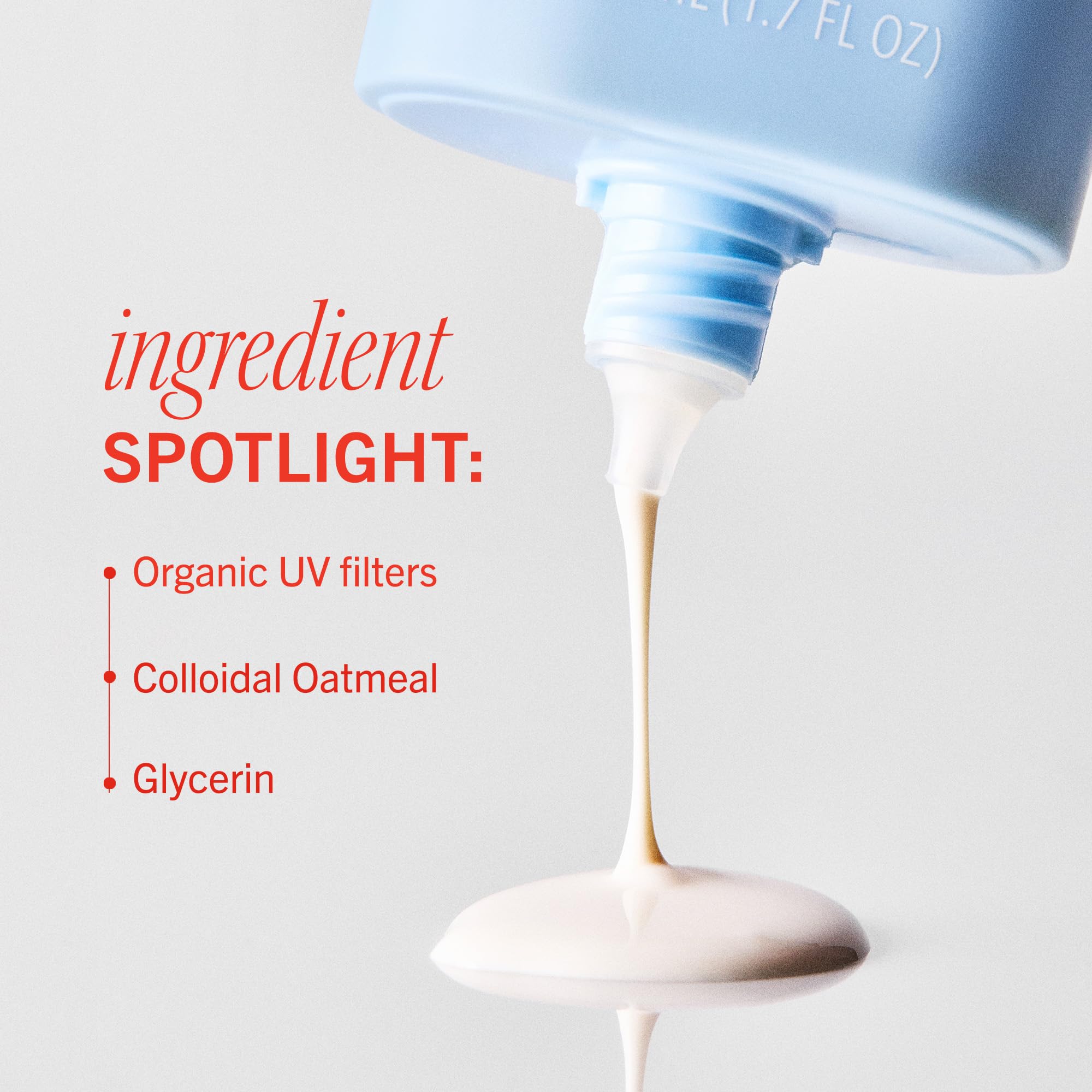 First Aid Beauty non-comedogenic sunscreen milk close-up, pore friendly protection for sensitive skin.