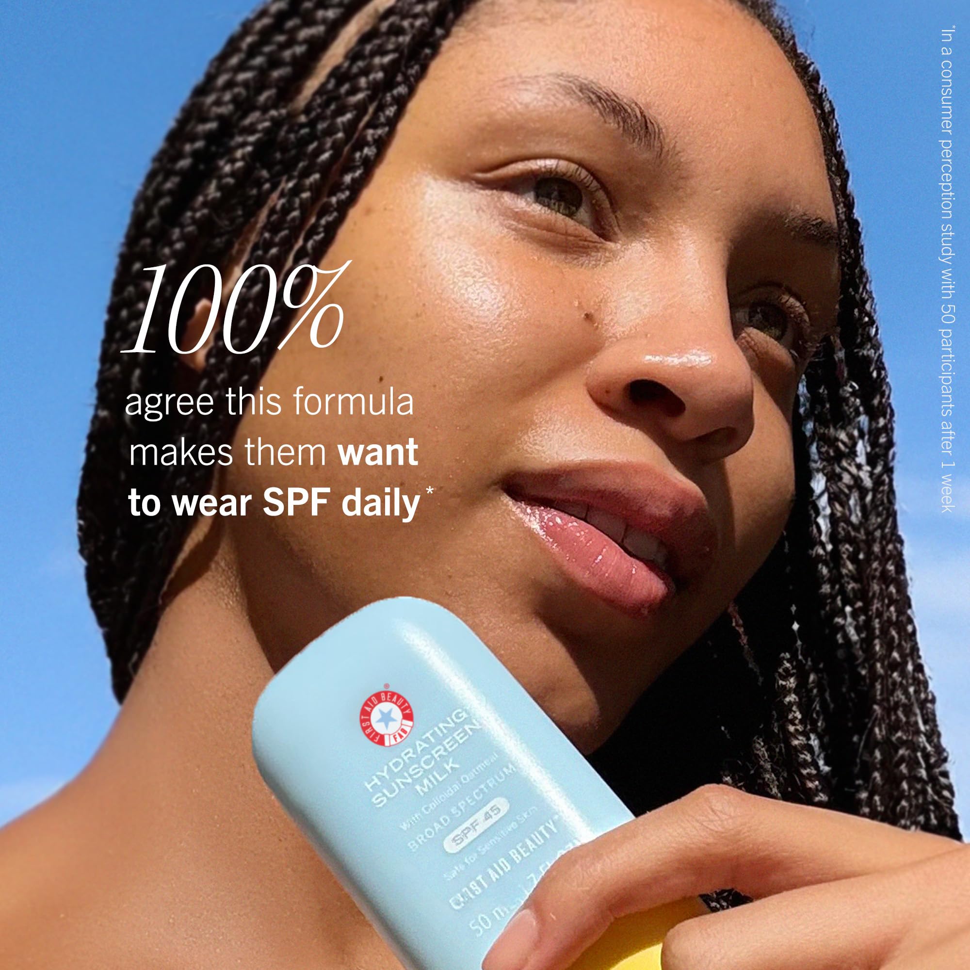 First Aid Beauty colloidal oatmeal detail close-up, soothing texture with hydrating glycerin.
