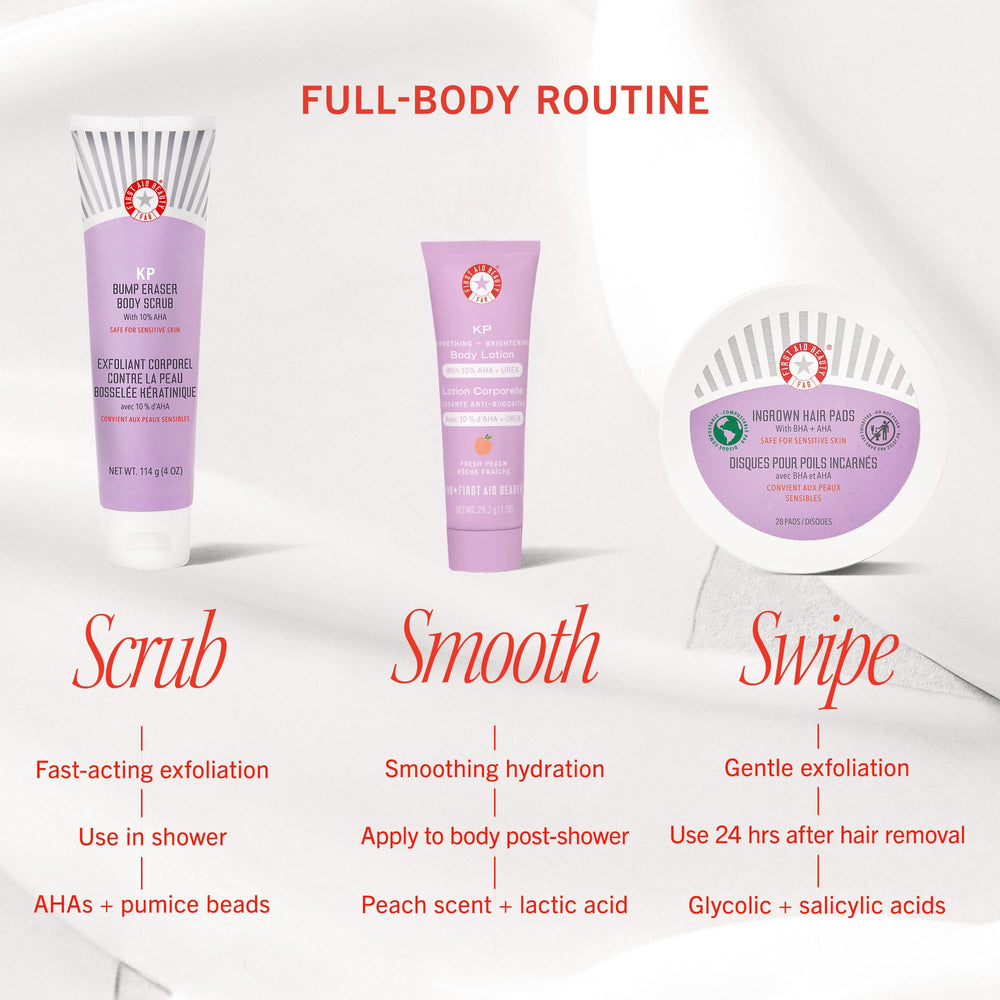 First Aid Beauty Ingrown Hair Pads application wipe demonstrates on-the-spot skin resurfacing use.