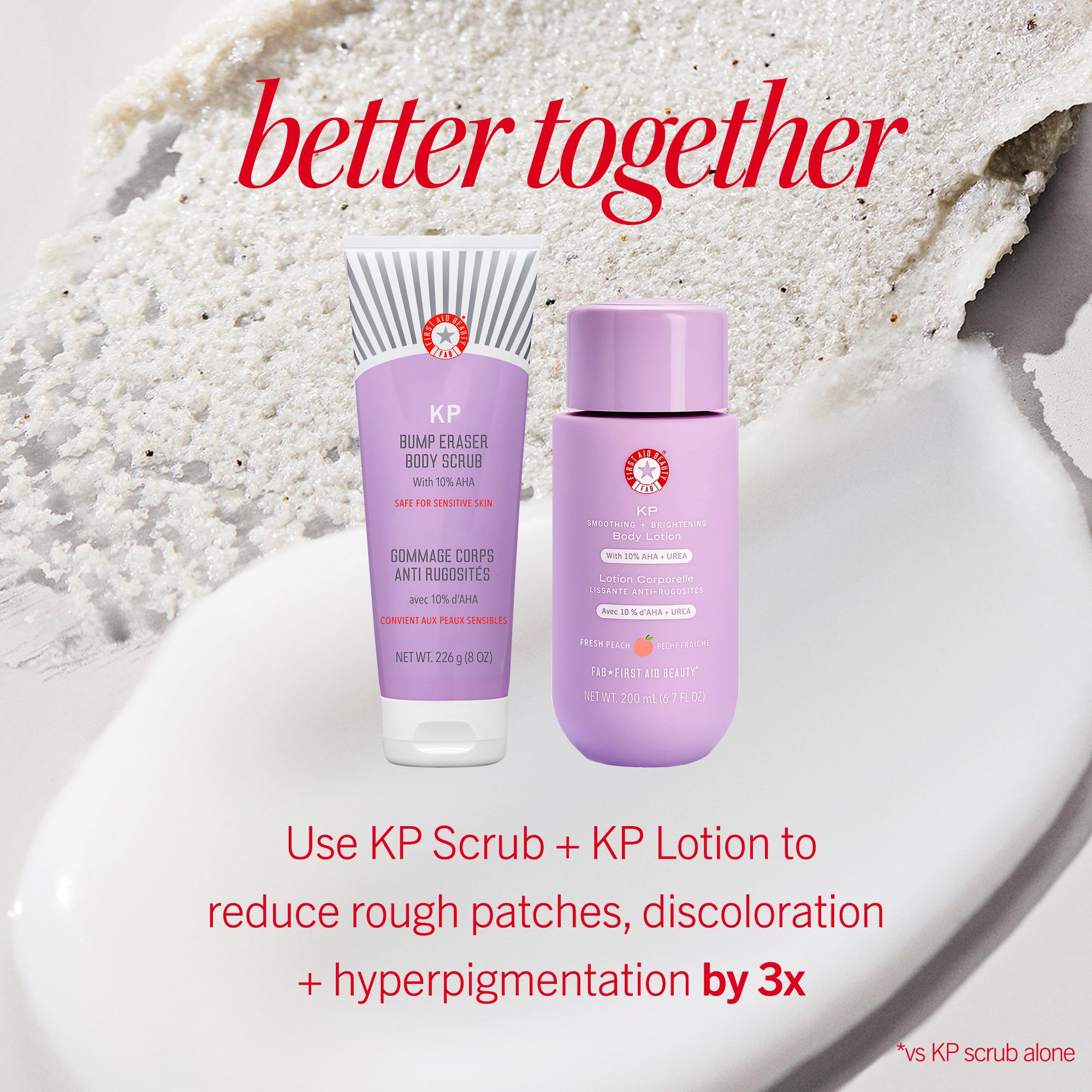 First Aid Beauty KP Bump Eraser aha ingredients banner emphasizes 10 percent blend.