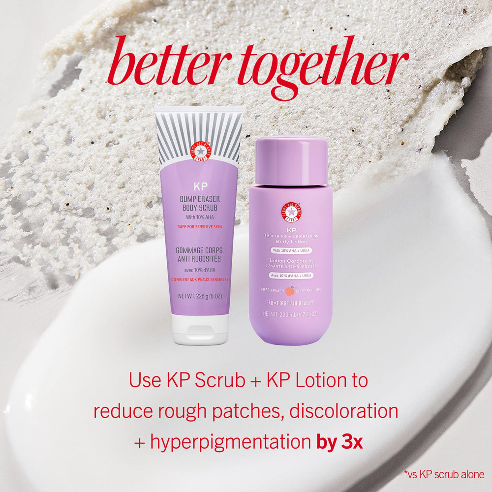 First Aid Beauty KP Bump Eraser aha ingredients banner emphasizes 10 percent blend.