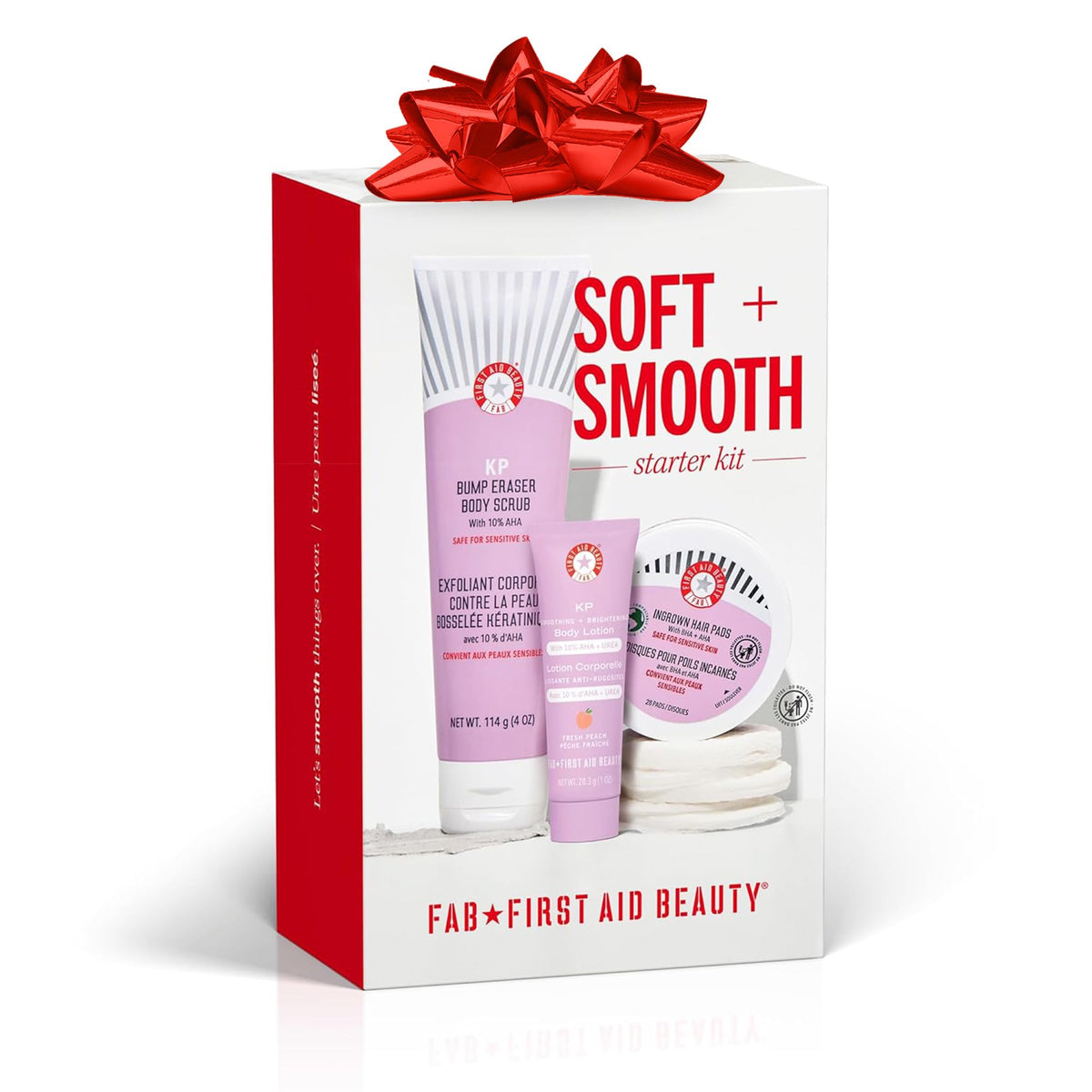 First Aid Beauty KP Bump Eraser Body Scrub bottle shows exfoliation for smoother skin texture.