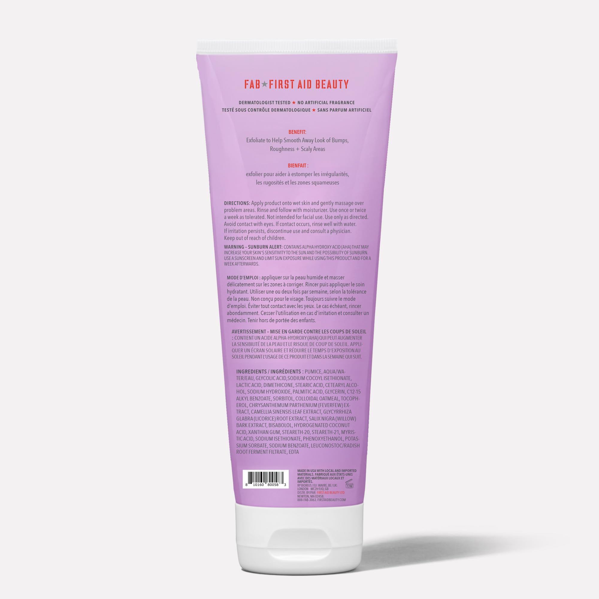 First Aid Beauty KP Bump Eraser lifestyle image suggests at-home spa exfoliation