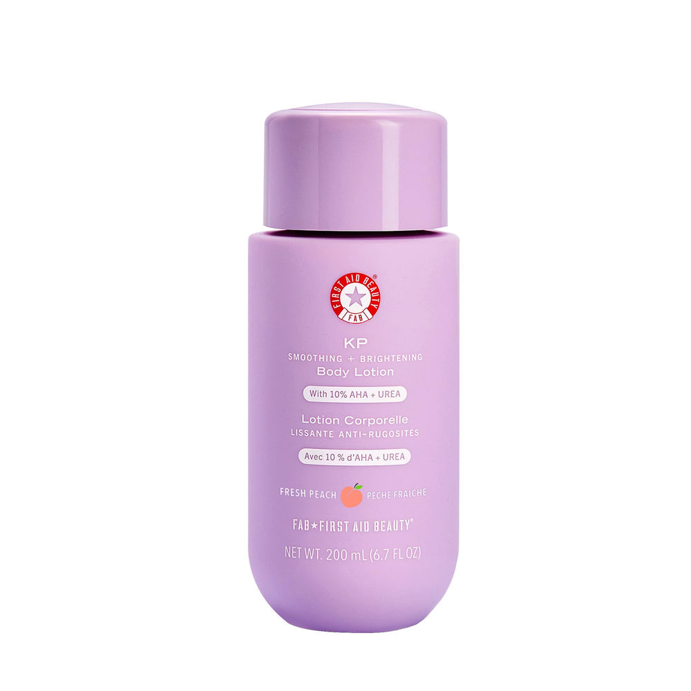 First Aid Beauty KP Smoothing bottle pour shows mess-free application for daily KP care.