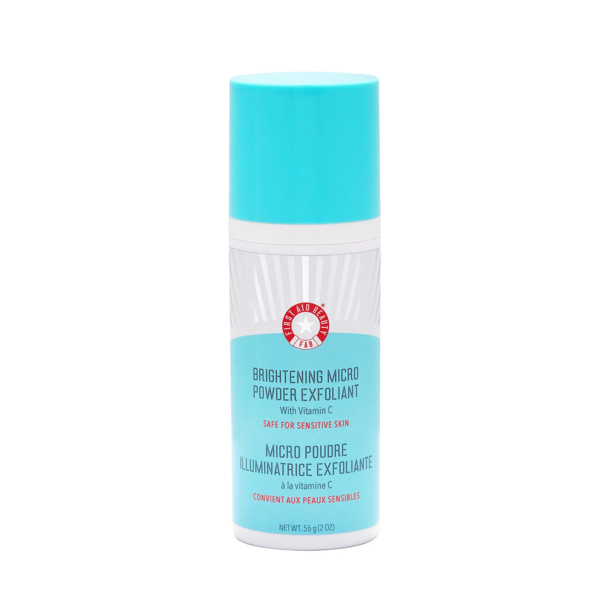 First Aid Beauty Micro Powder Exfoliant jar-front view for easy at-home exfoliation