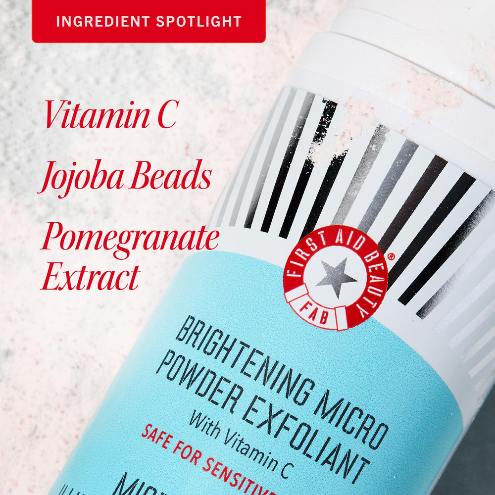 First Aid Beauty Micro Powder Exfoliant vitamin C texture hints at brighter skin