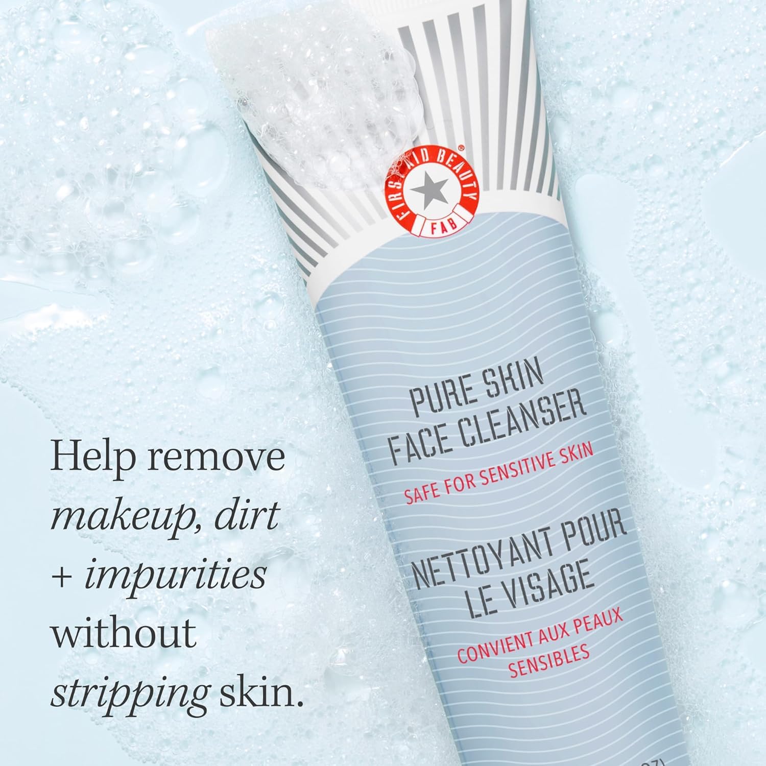 First Aid Beauty Pure Skin Face Cleanser antioxidant blend image suggests environmental protection for skin.
