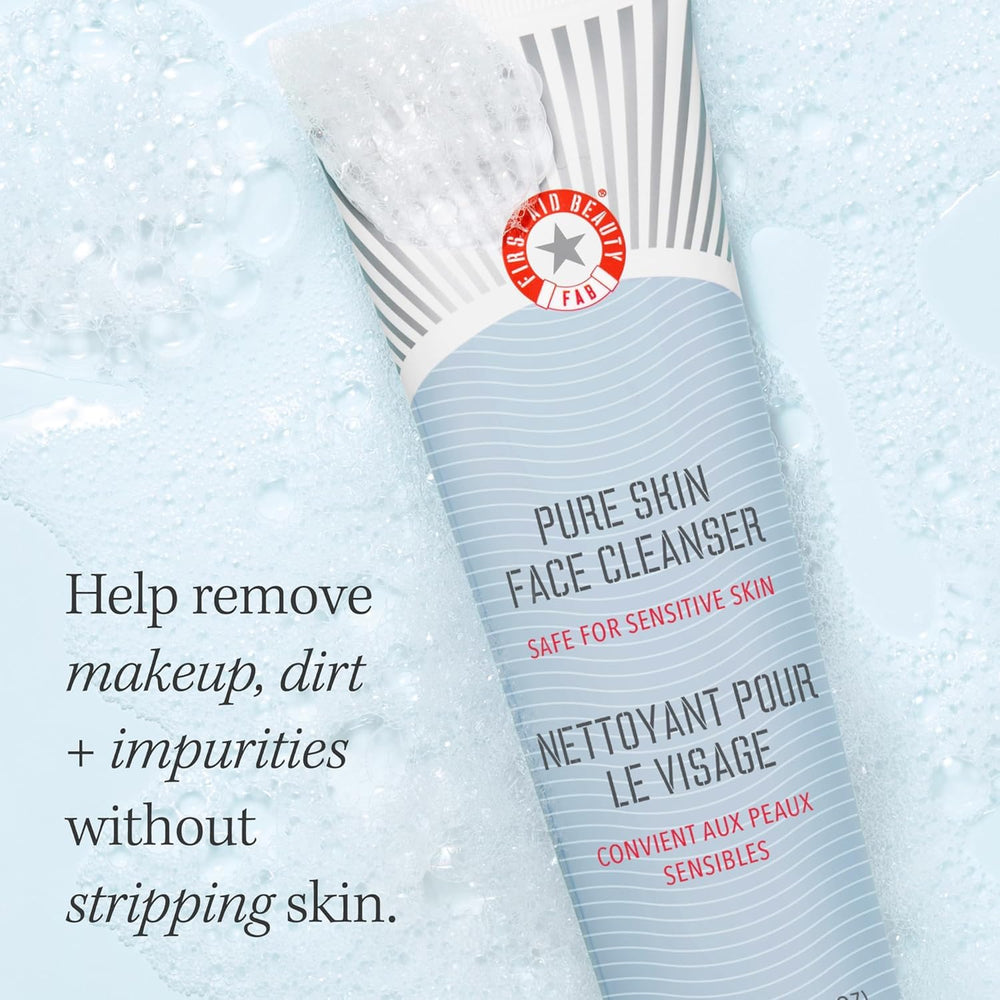 First Aid Beauty Pure Skin Face Cleanser antioxidant blend image suggests environmental protection for skin.