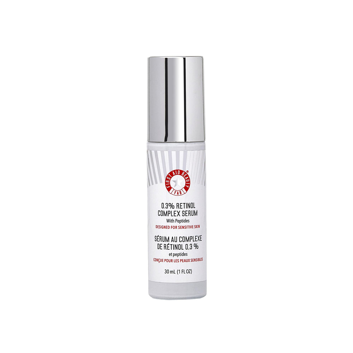 First Aid Beauty retinol complex serum bottle—gentle option for sensitive skin routines.